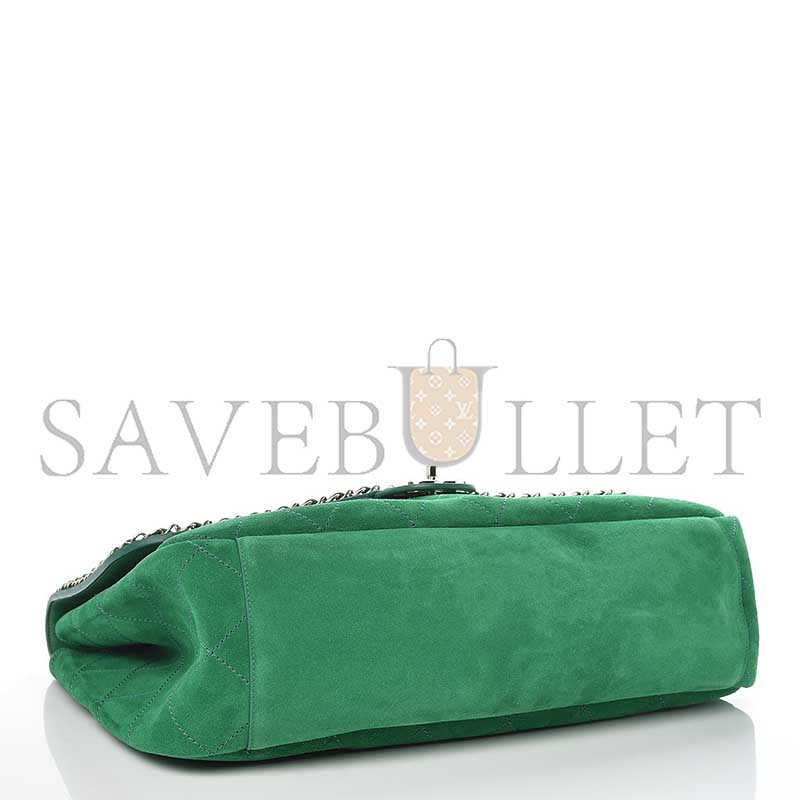 Ch**el MASTER X PHARRELL WILLIAMS XXL FLAP BAG IN GREEN SUEDE (46*33*17cm)